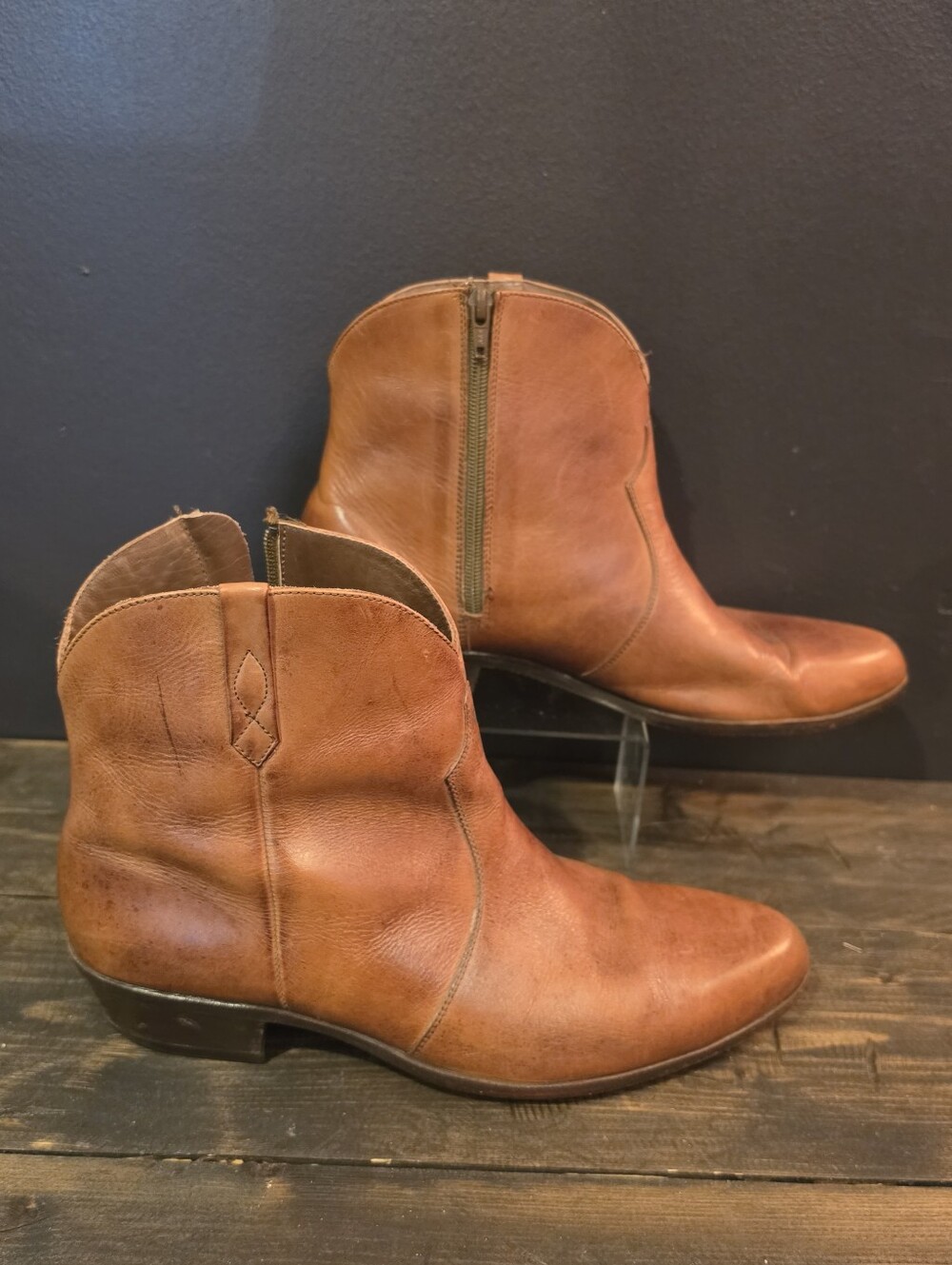 Vintage Florsheim Men's 11 D Leather Side Zip Ankle Boots Tan Brown 30475